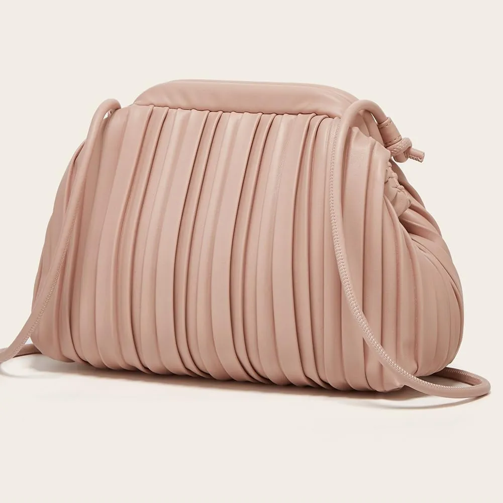 Hycurey Pleated Shoulder Handbags Mini PU Leather Bucket Bags for Women Trendy Handbags for Daily Life Lovely Purse