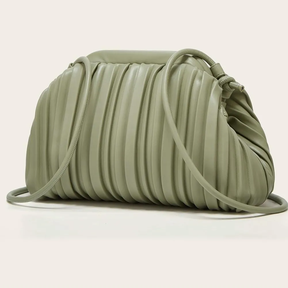 Hycurey Pleated Shoulder Handbags Mini PU Leather Bucket Bags for Women Trendy Handbags for Daily Life Lovely Purse