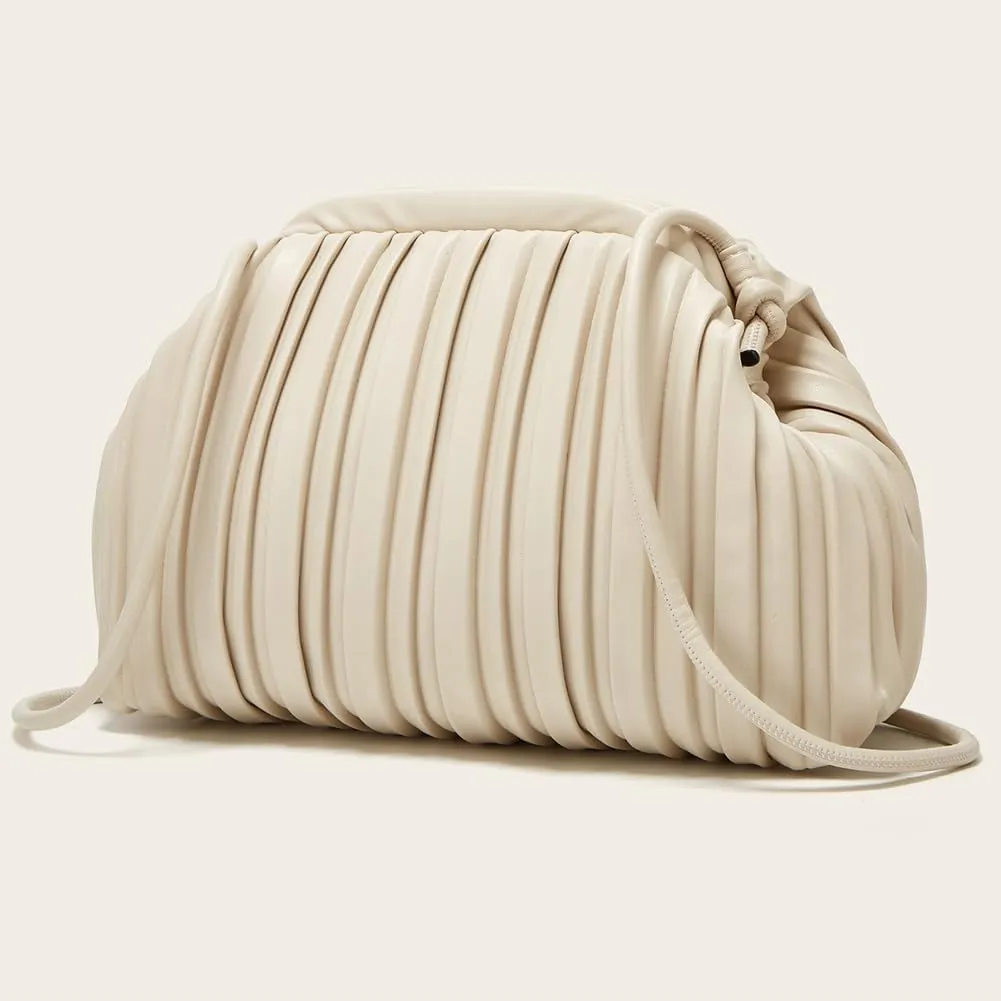 Hycurey Pleated Shoulder Handbags Mini PU Leather Bucket Bags for Women Trendy Handbags for Daily Life Lovely Purse