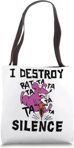 I Destroy Silence Funny Rat Jackhammer Graphic Tote Bag
