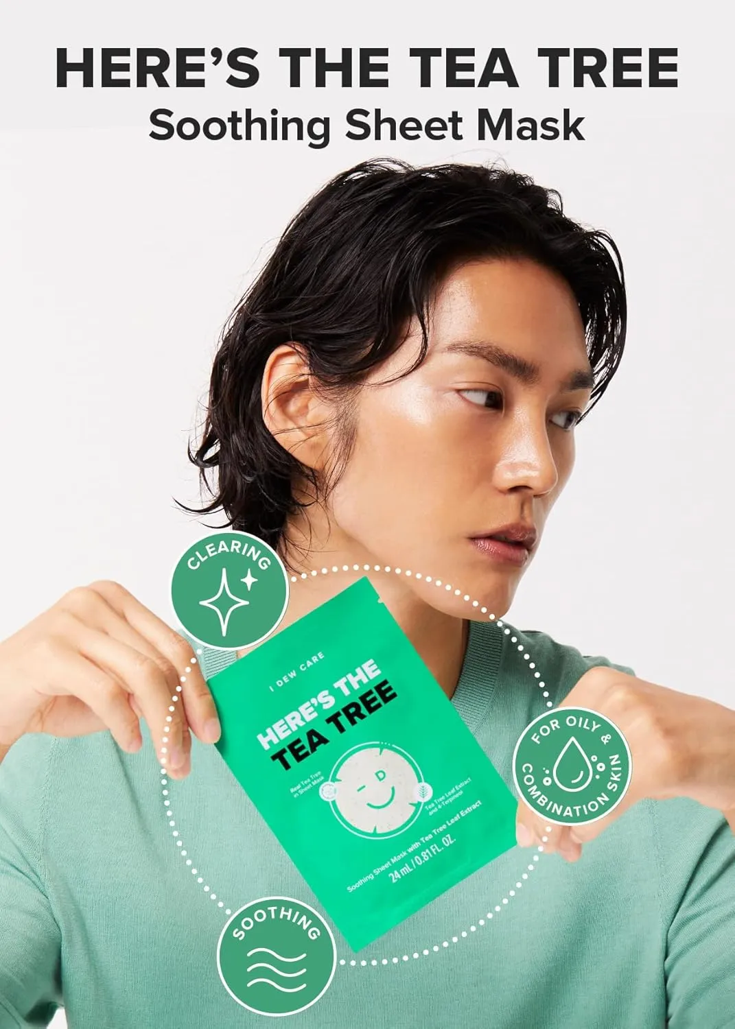I DEW CARE Sheet Face Mask Pack - Here's The Tea Tree | with Tea Tree Leaf Extract, Soothing, Balancing Korean Face Mask Set for Oily & Sensivitive Skin, Hydrating, Moisturizing (10 Count)