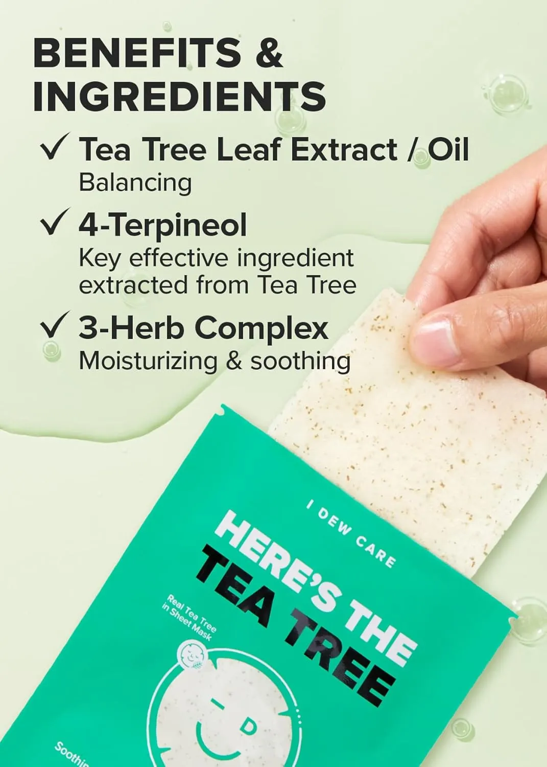 I DEW CARE Sheet Face Mask Pack - Here's The Tea Tree | with Tea Tree Leaf Extract, Soothing, Balancing Korean Face Mask Set for Oily & Sensivitive Skin, Hydrating, Moisturizing (10 Count)