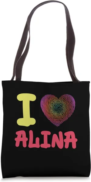 I Love Alina Finger Print Heart Tote Bag