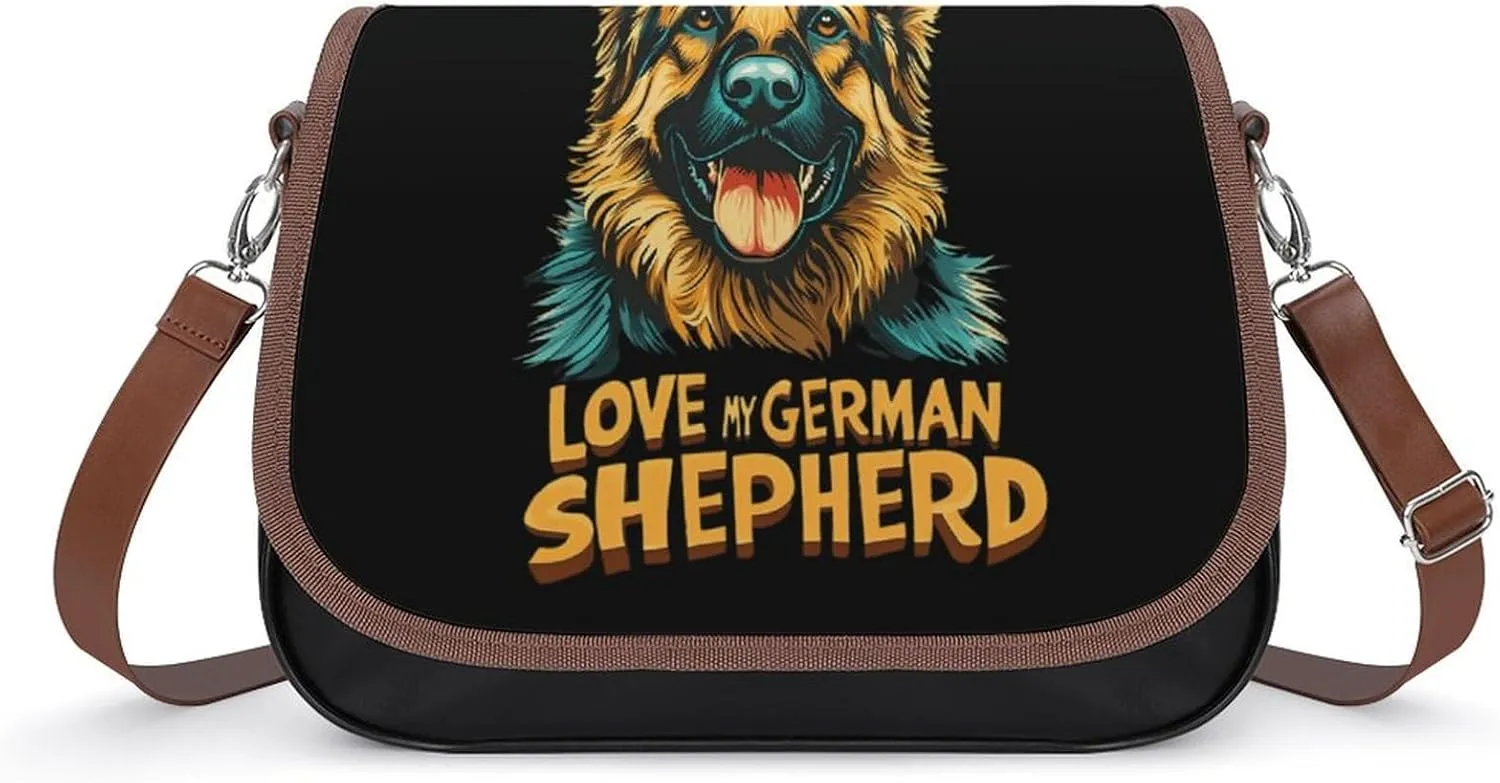 I Love My German Shepherd Fashion Crossbody Bags for Women Lightweight Shoulder Handbags Travel Purse with Strap Custom Gifts