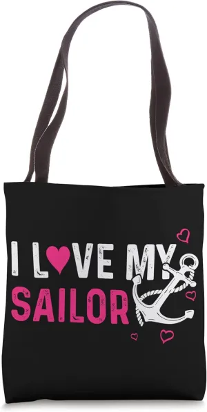 I Love My Sailor Heart Boating Sailing Anchor Tote Bag