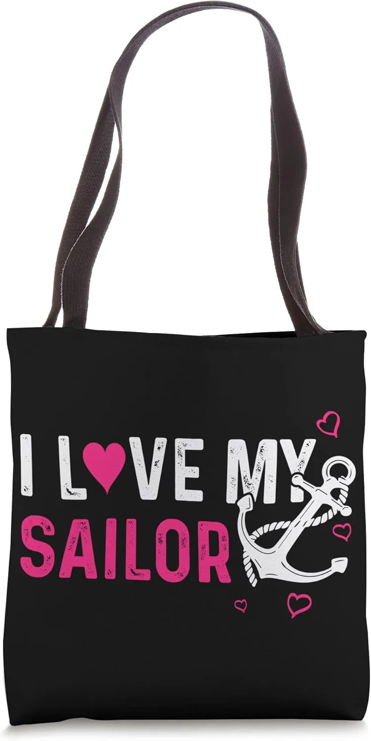I Love My Sailor Heart Boating Sailing Anchor Tote Bag