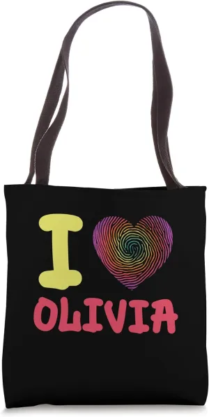 I Love Olivia Finger Print Heart Tote Bag