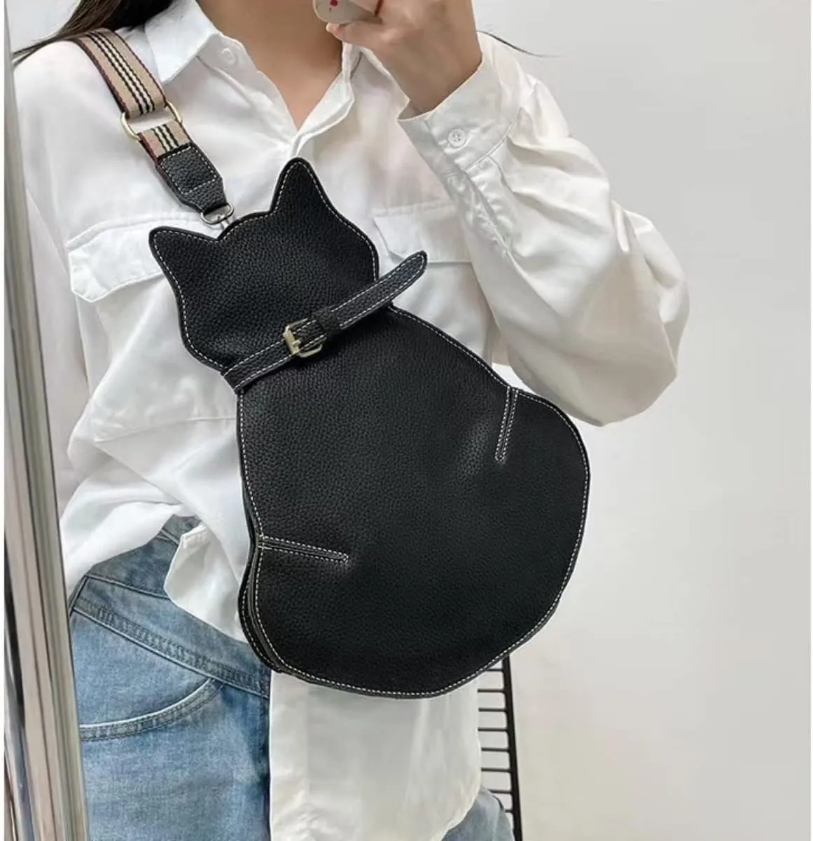 IAMUHI Novely Cat Shaped Sling Handbags Faux Leather Cross Chest Shoulder Bag Purse for Women