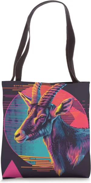 Ibex Synthwave Animal Wildlife Pattern Tote Bag