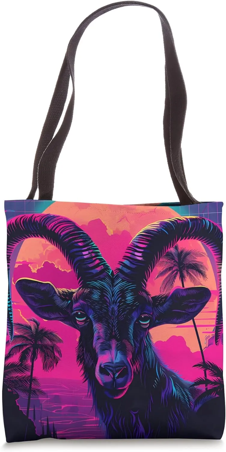 Ibex Synthwave Animal Wildlife Pattern Tote Bag