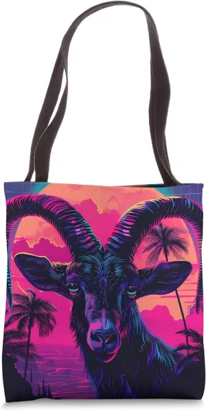 Ibex Synthwave Animal Wildlife Pattern Tote Bag