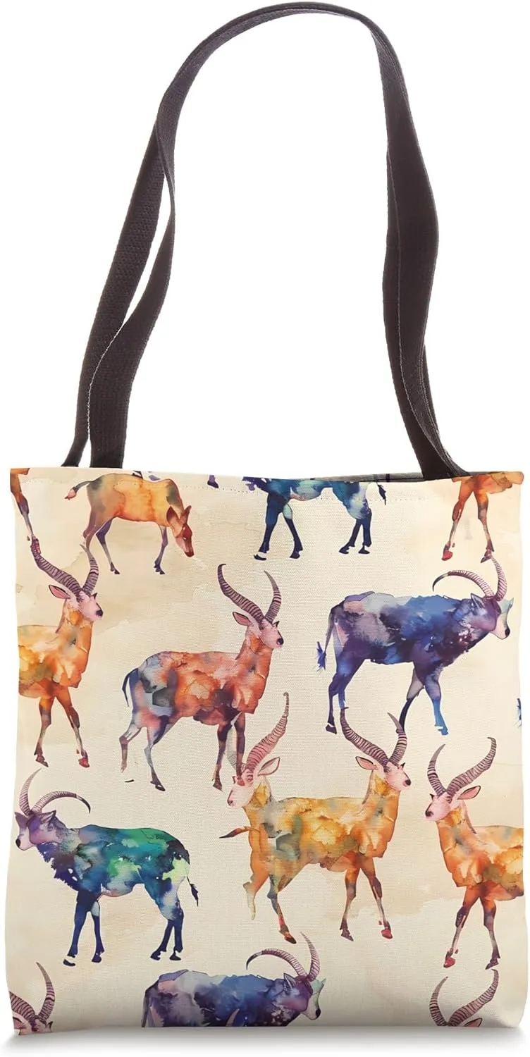 Ibex Watercolor Animal Wildlife Pattern Art Print Tote Bag