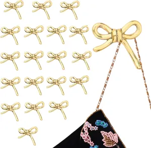 Indian Shelf 20 Pieces Aluminium Gold Decorative Bow Wall Hooks Nursery Kids Tie Coat Rack Wall Mount Vintage Coat Hooks for Hanging Coats, Tie, Towels, Bags, Purse & More