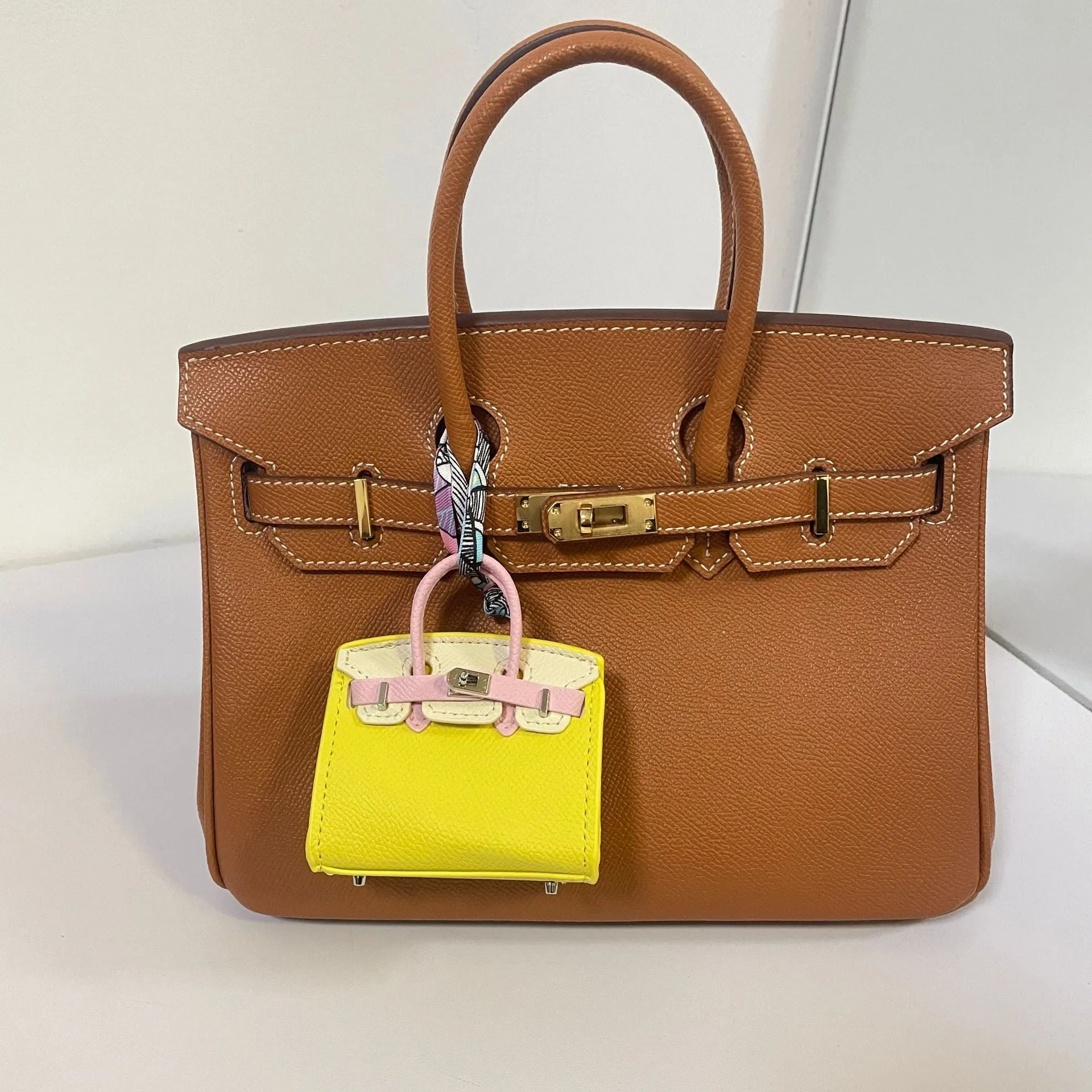 Inspired Mini Burkin Bag Charm Macaron Colors Matching Vegan Leather Holder for AirPods
