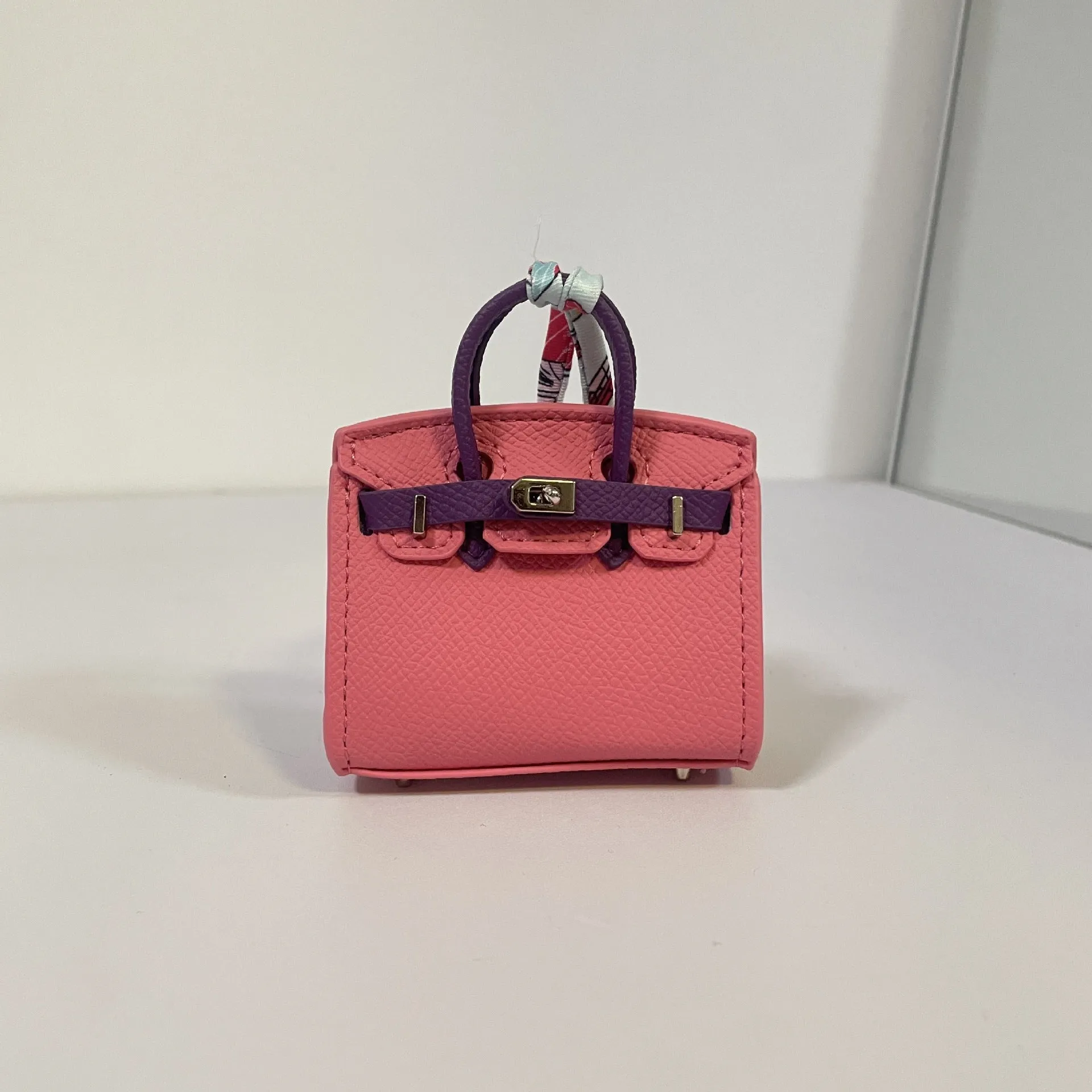 Inspired Mini Burkin Bag Charm Macaron Colors Matching Vegan Leather Holder for AirPods