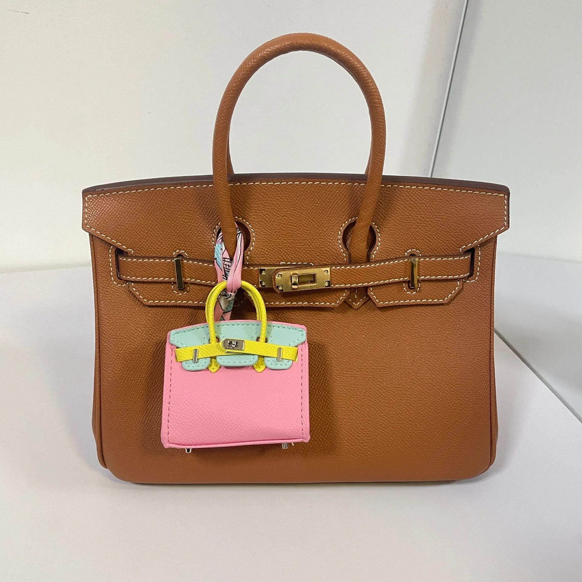 Inspired Mini Burkin Bag Charm Macaron Colors Matching Vegan Leather Holder for AirPods