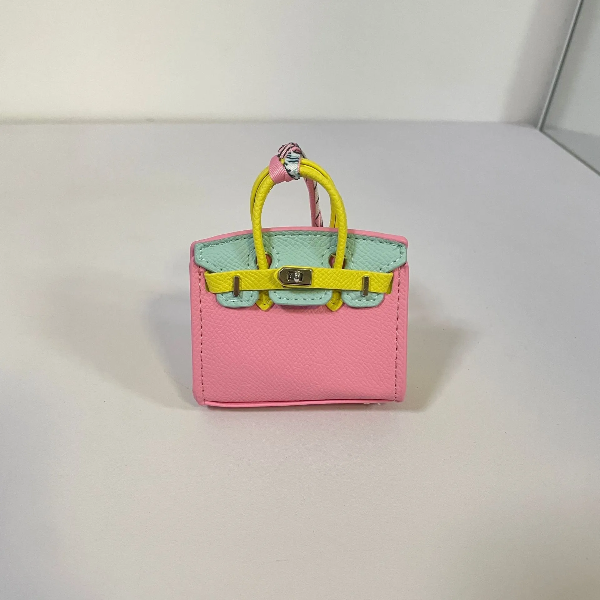 Inspired Mini Burkin Bag Charm Macaron Colors Matching Vegan Leather Holder for AirPods