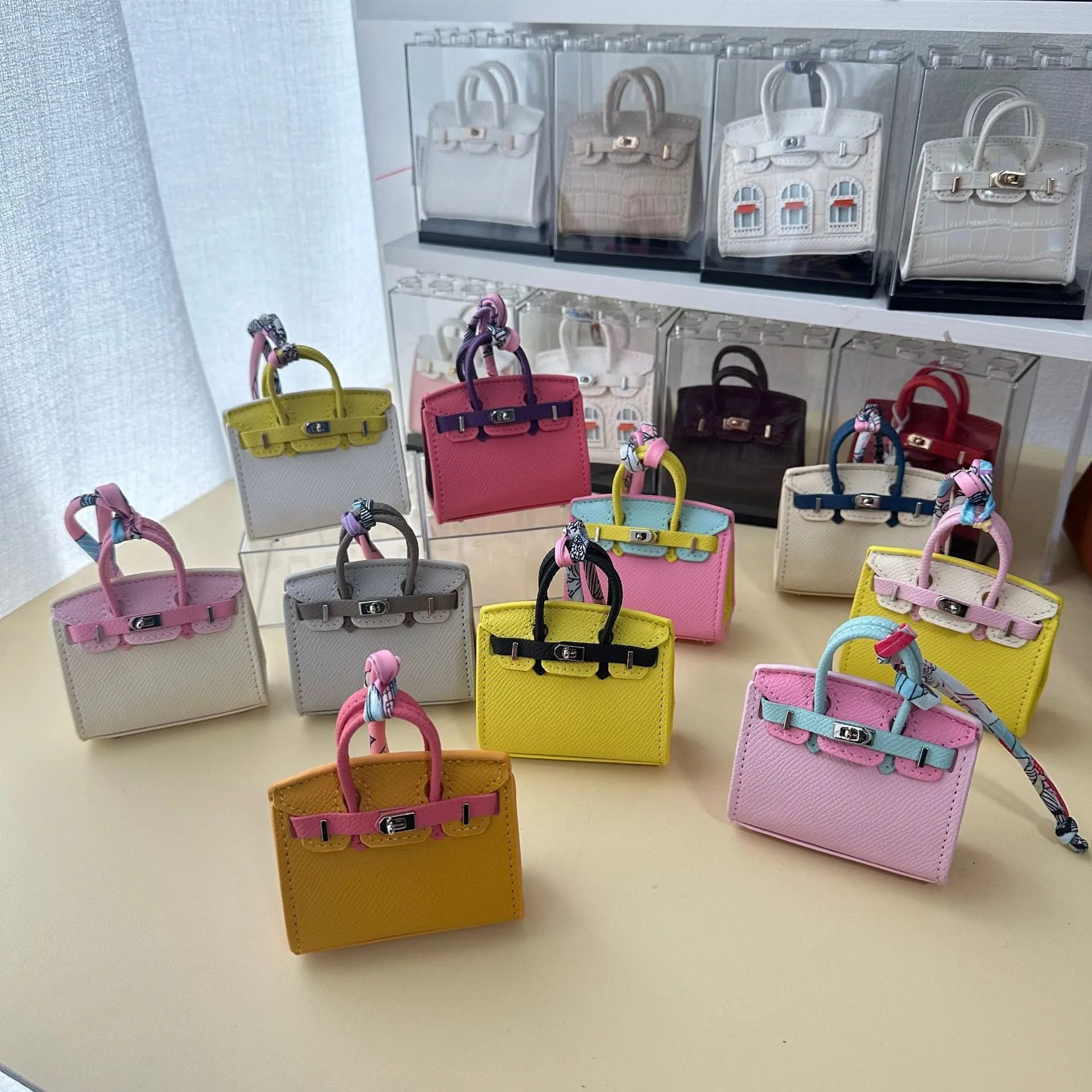 Inspired Mini Burkin Bag Charm Macaron Colors Matching Vegan Leather Holder for AirPods