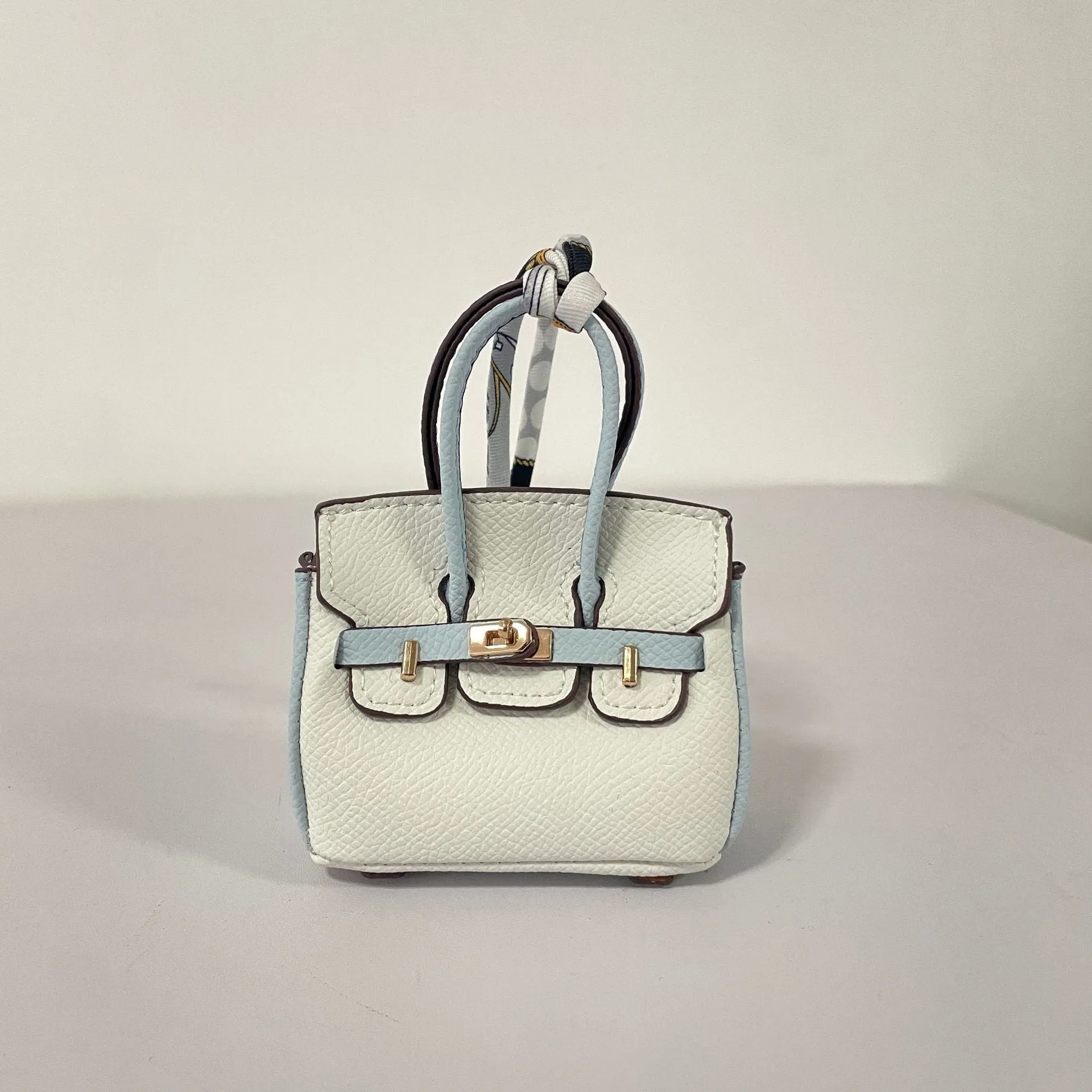 Inspired Mini Burkin Handbag Charm Vegan Leather Earphone Storage Bag