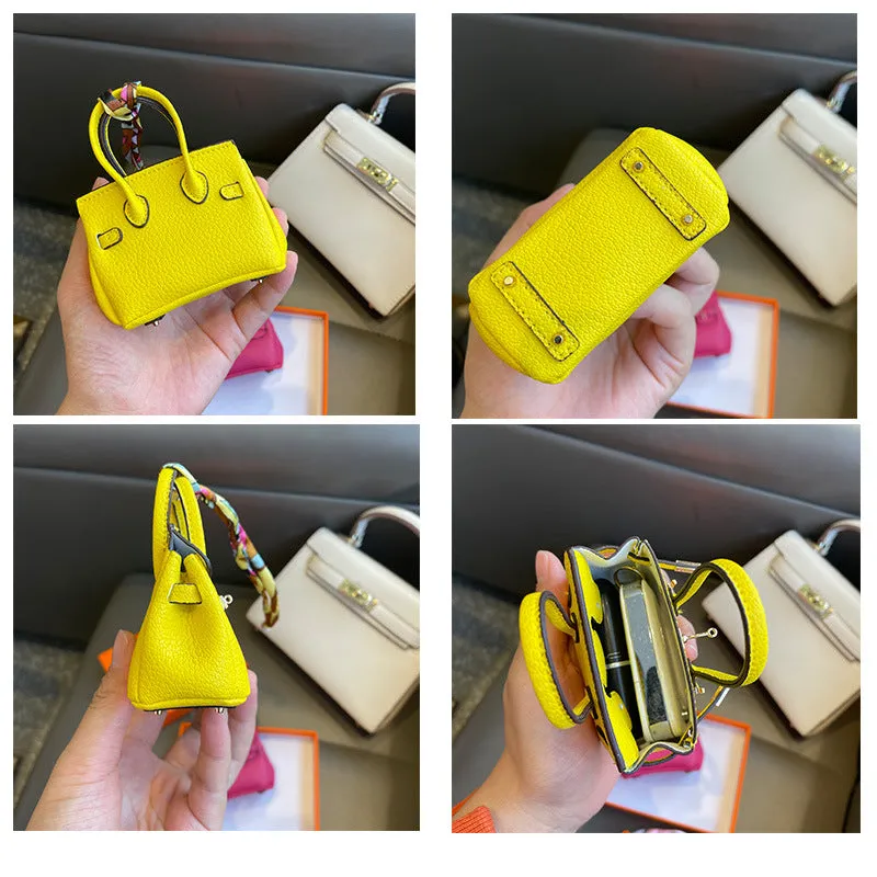 Inspired Mini Burkin Handbag Charm Vegan Leather Earphone Storage Bag