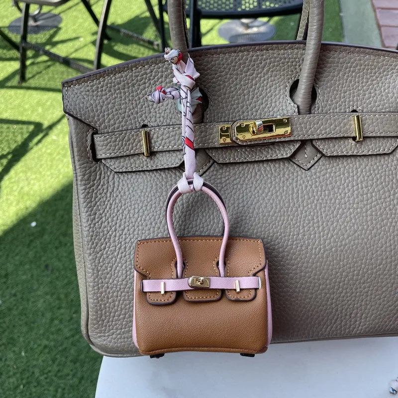 Inspired Mini Burkin Handbag Charm Vegan Leather Earphone Storage Bag