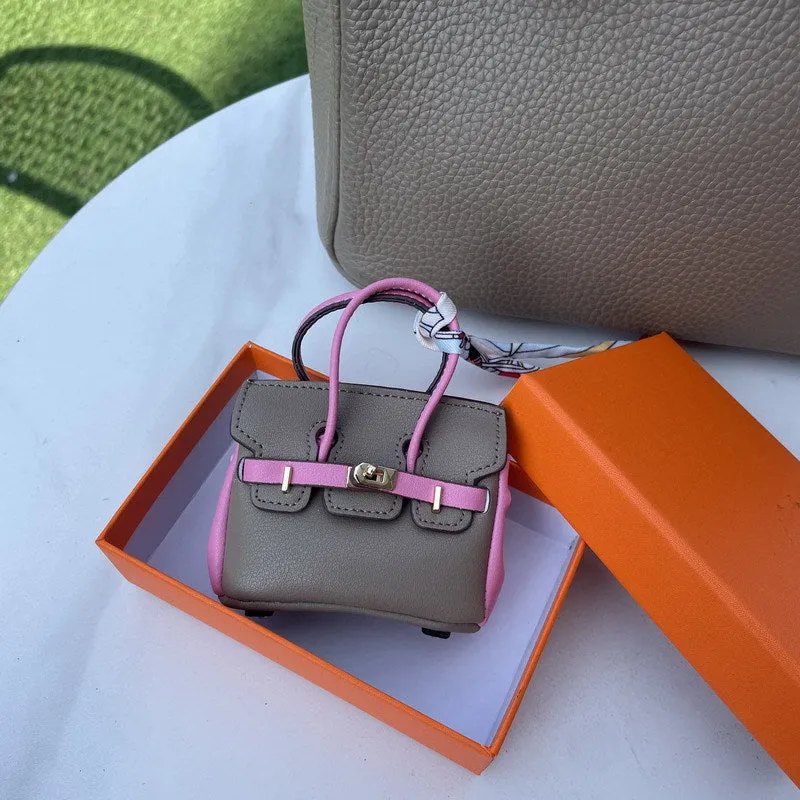 Inspired Mini Burkin Handbag Charm Vegan Leather Earphone Storage Bag