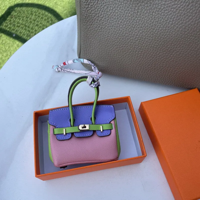 Inspired Mini Burkin Handbag Charm Vegan Leather Earphone Storage Bag