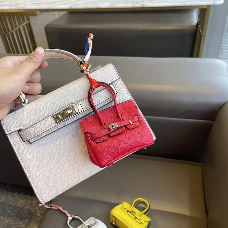 Inspired Mini Burkin Handbag Charm Vegan Leather Earphone Storage Bag