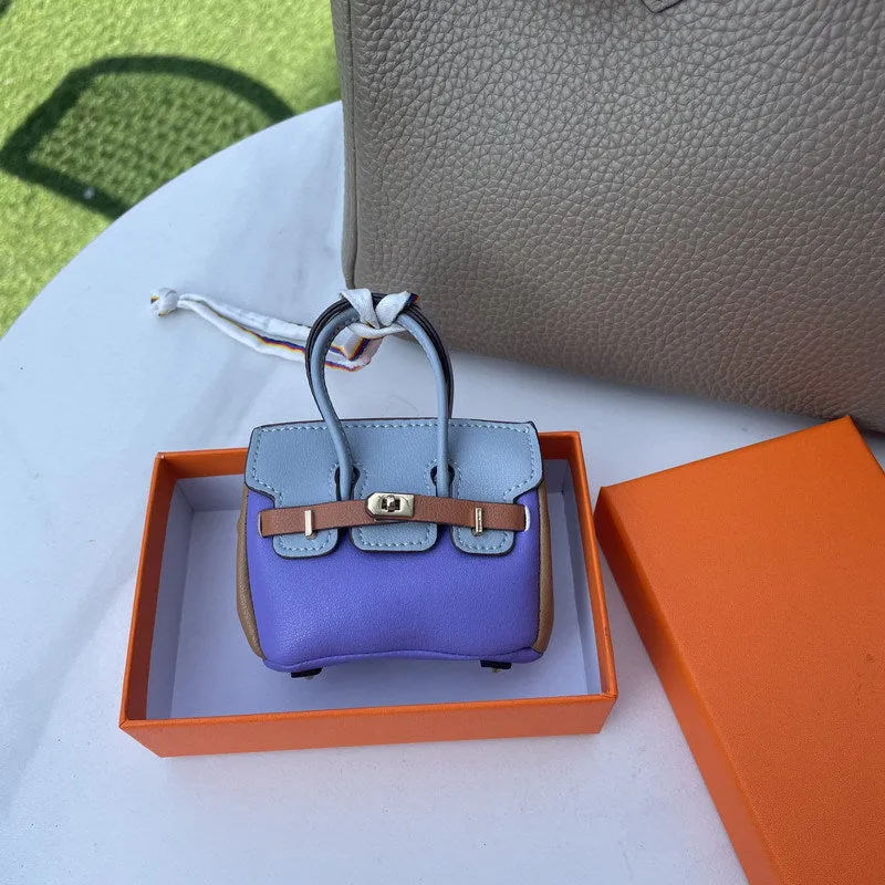 Inspired Mini Burkin Handbag Charm Vegan Leather Earphone Storage Bag
