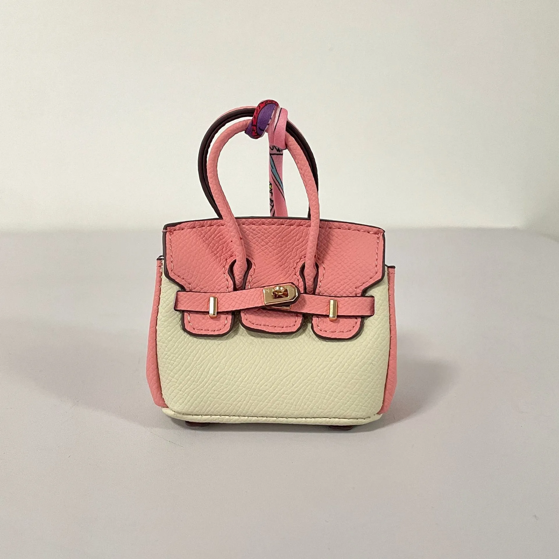 Inspired Mini Burkin Handbag Charm Vegan Leather Earphone Storage Bag