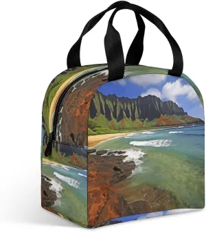 Insulated Lunch Bag,Seashore Print Lunch Tote Bag,leakproof Thermal Cooler Sack Food Handbags