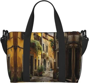 Italian Old Street print Travel Duffel Bag,workout duffel bag, overnight shoulder Bag,Weekender Bag for Women Men