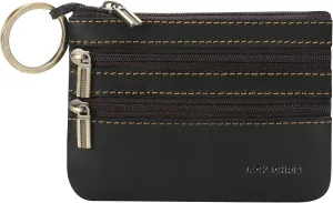 Jack&Chris Coin Purse Pouch for Men, Genuine Leather Coin Purse Zipper Pocket with Keychain Ring, Coin Bag for Men,JC301-Black