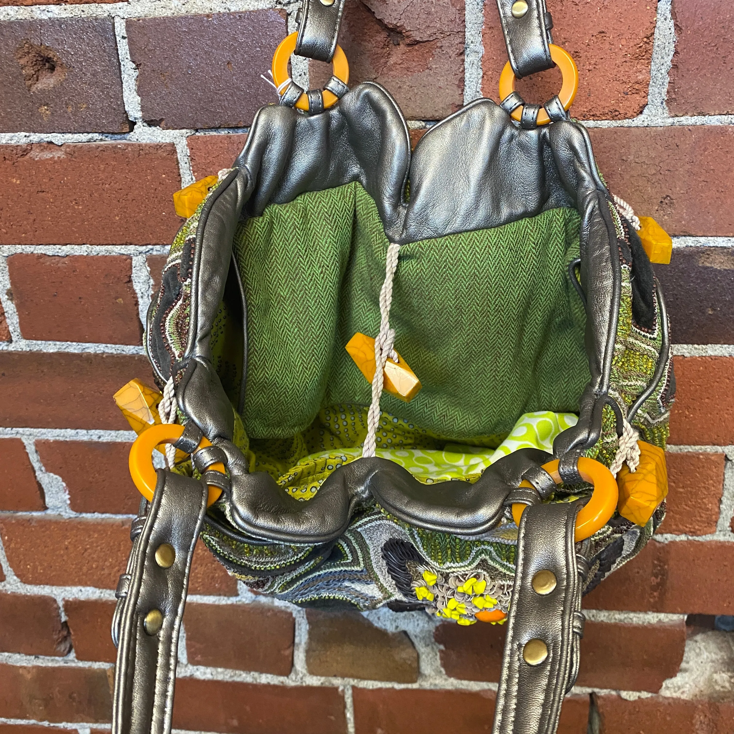 JAMIN PUECH leather tapestry handbag