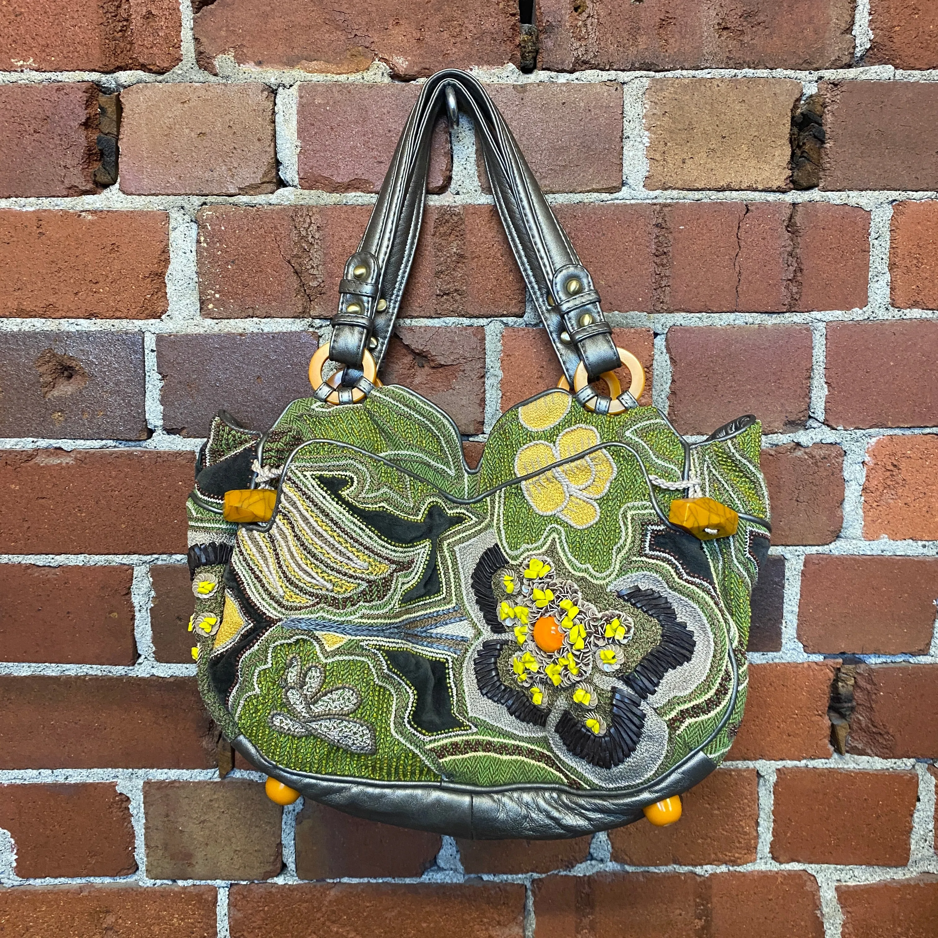JAMIN PUECH leather tapestry handbag