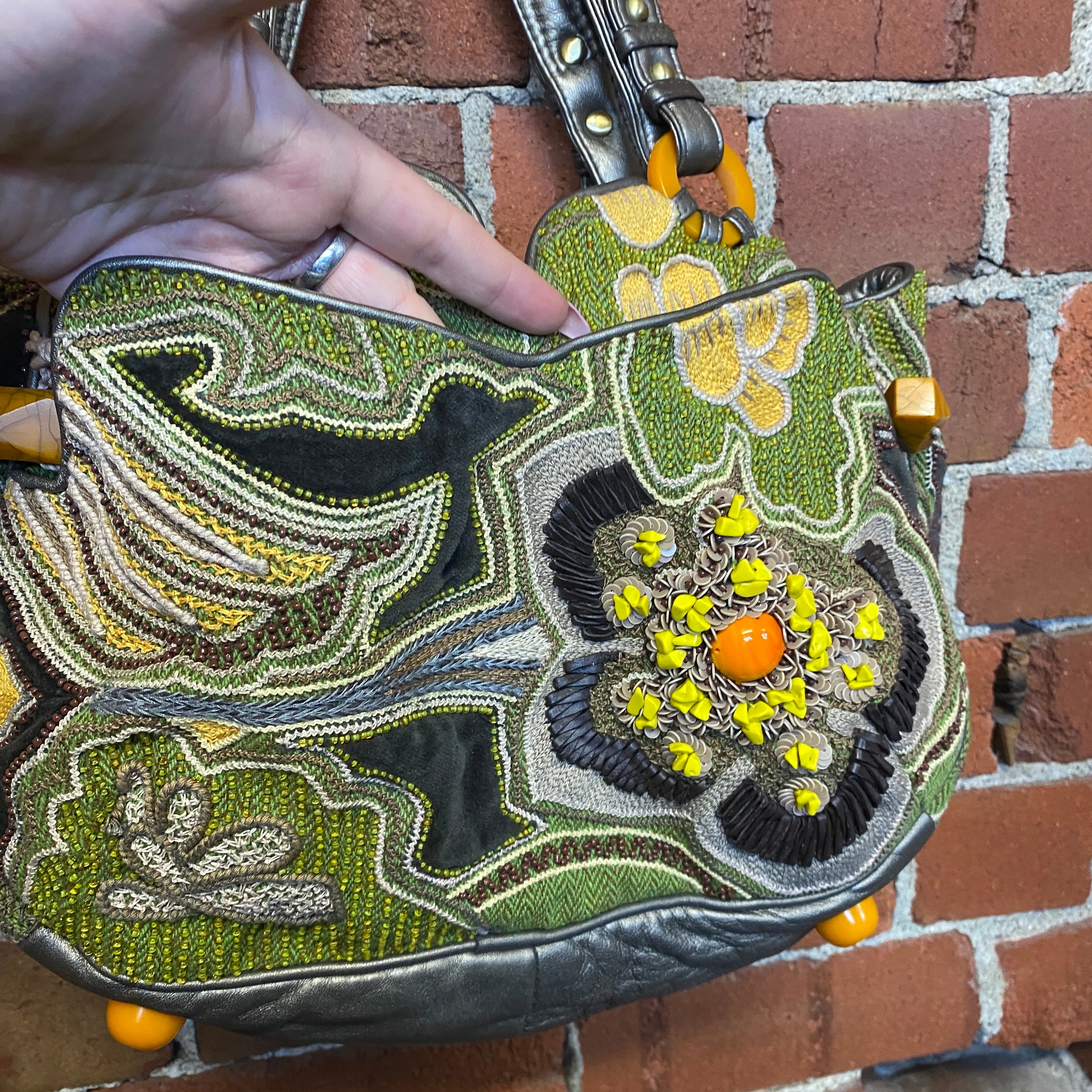 JAMIN PUECH leather tapestry handbag