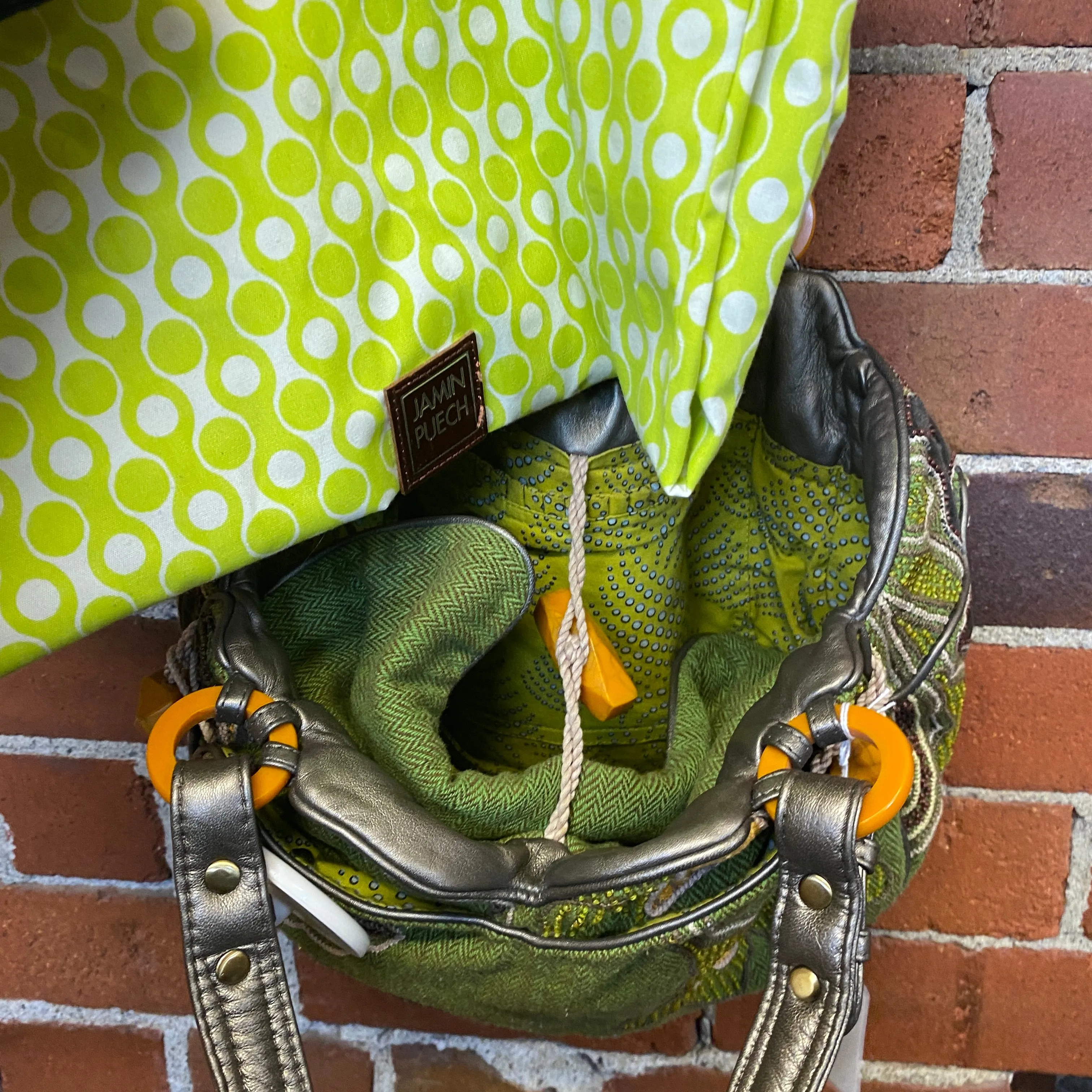 JAMIN PUECH leather tapestry handbag