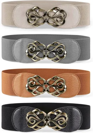 JASGOOD Women Stretchy Belts for Dresses Vintage Elastic Wide Waist Belts 4 Pack