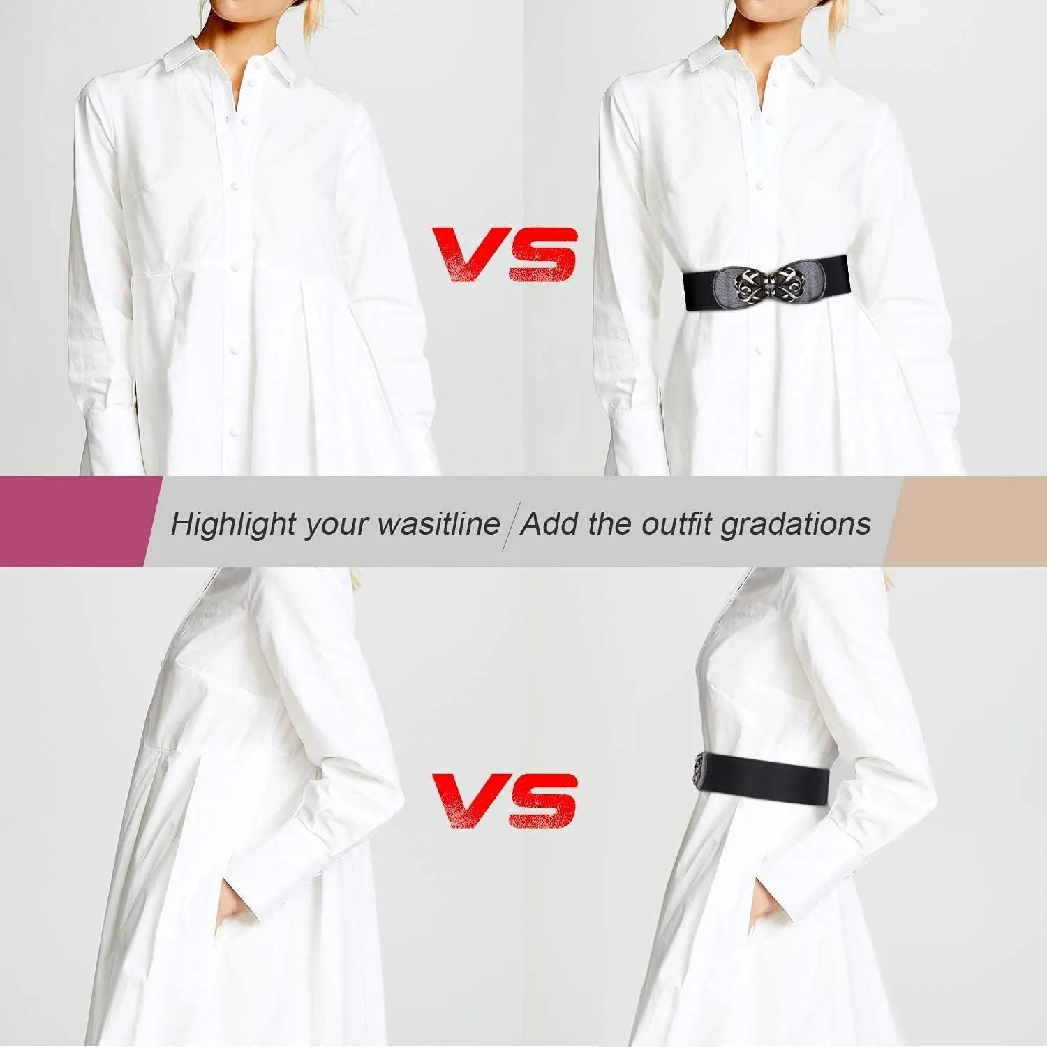 JASGOOD Women Stretchy Belts for Dresses Vintage Elastic Wide Waist Belts 4 Pack