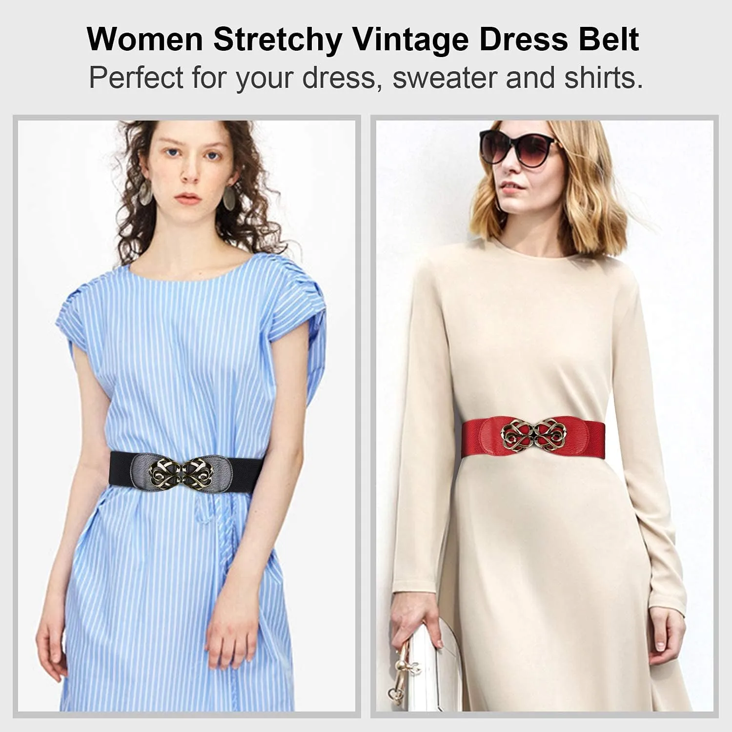 JASGOOD Women Stretchy Belts for Dresses Vintage Elastic Wide Waist Belts 4 Pack