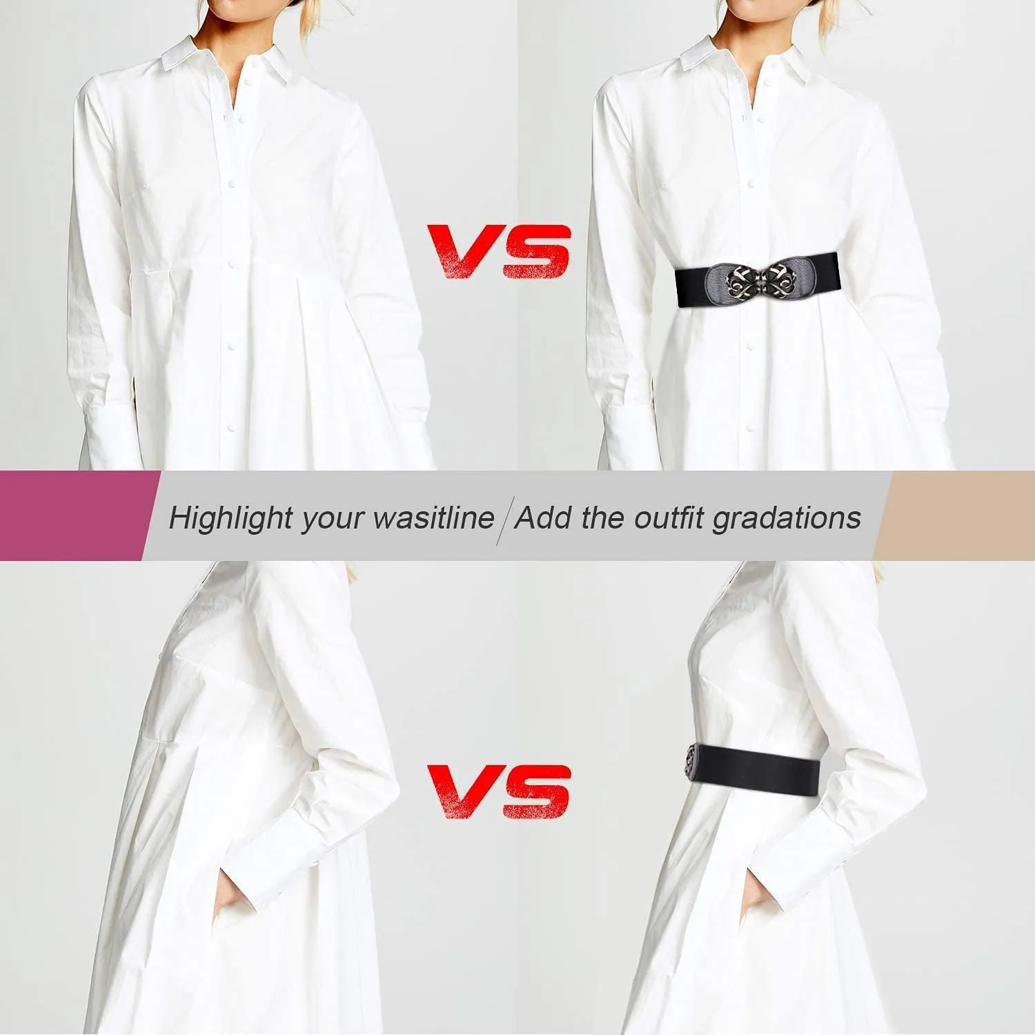 JASGOOD Women Stretchy Belts for Dresses Vintage Elastic Wide Waist Belts 4 Pack