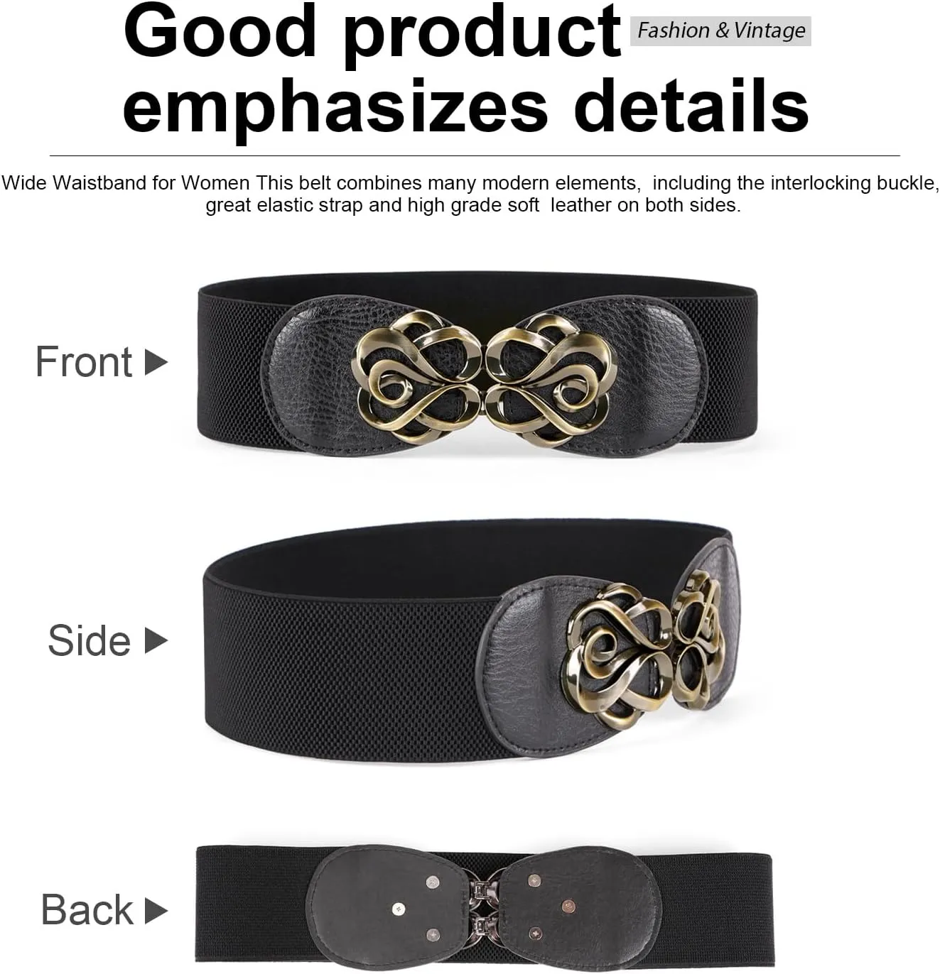 JASGOOD Women Stretchy Belts for Dresses Vintage Elastic Wide Waist Belts 4 Pack