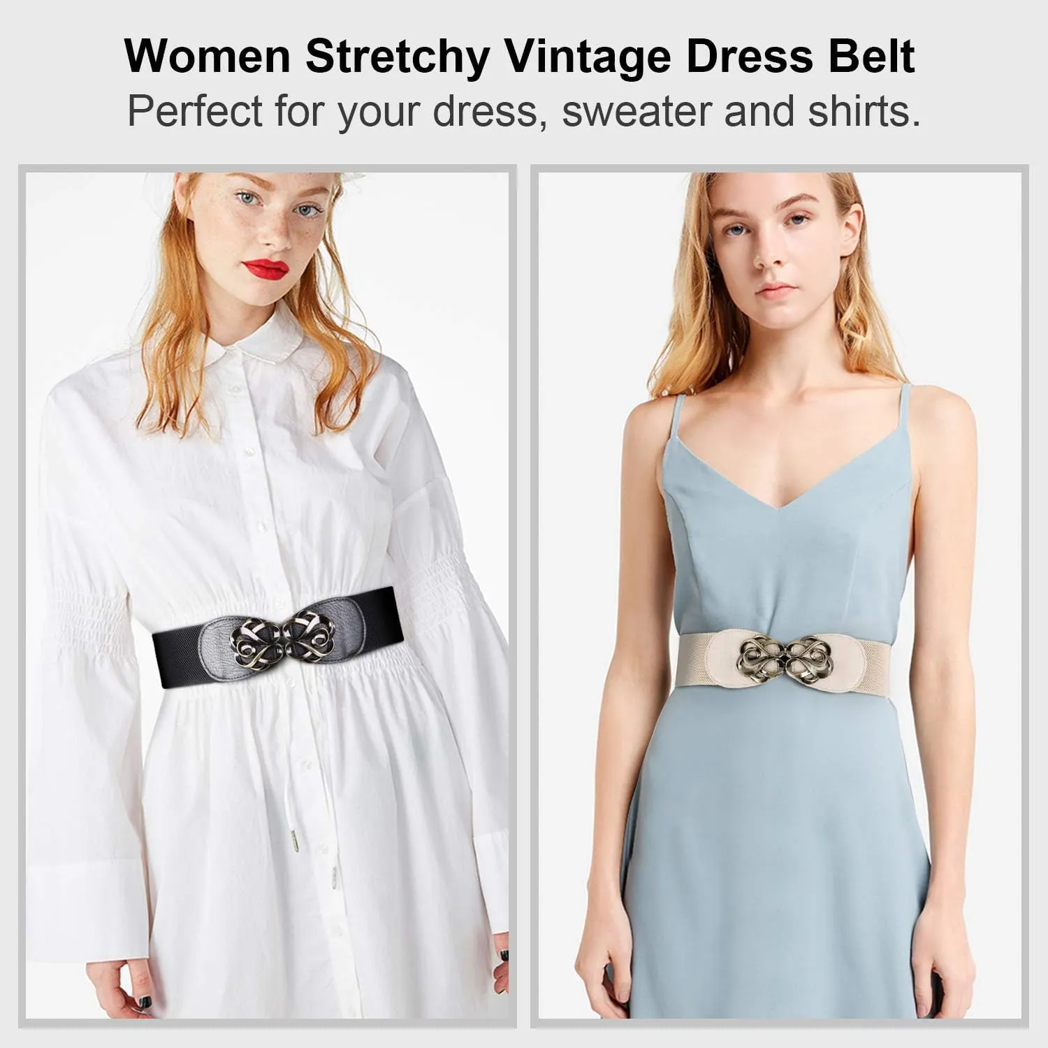 JASGOOD Women Stretchy Belts for Dresses Vintage Elastic Wide Waist Belts 4 Pack