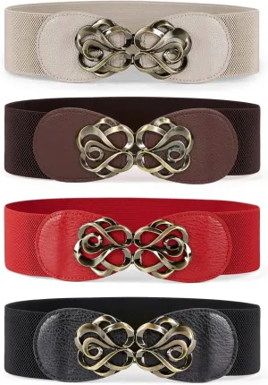 JASGOOD Women Stretchy Belts for Dresses Vintage Elastic Wide Waist Belts 4 Pack