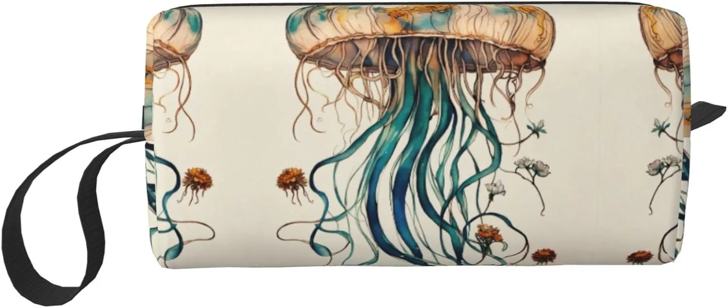 Jellyfish Pattern print Travel Toiletry Pouch, Pencil Bag Canvas Makeup Bags, Multi-Purpose Cosmetic Bags with Zipper