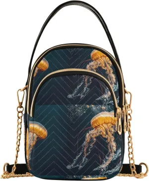 Jellyfishes Pattern Shoulder Handbag for Girls Stylish Crossbody Handbags with Detachable Chain Shoulder Strap