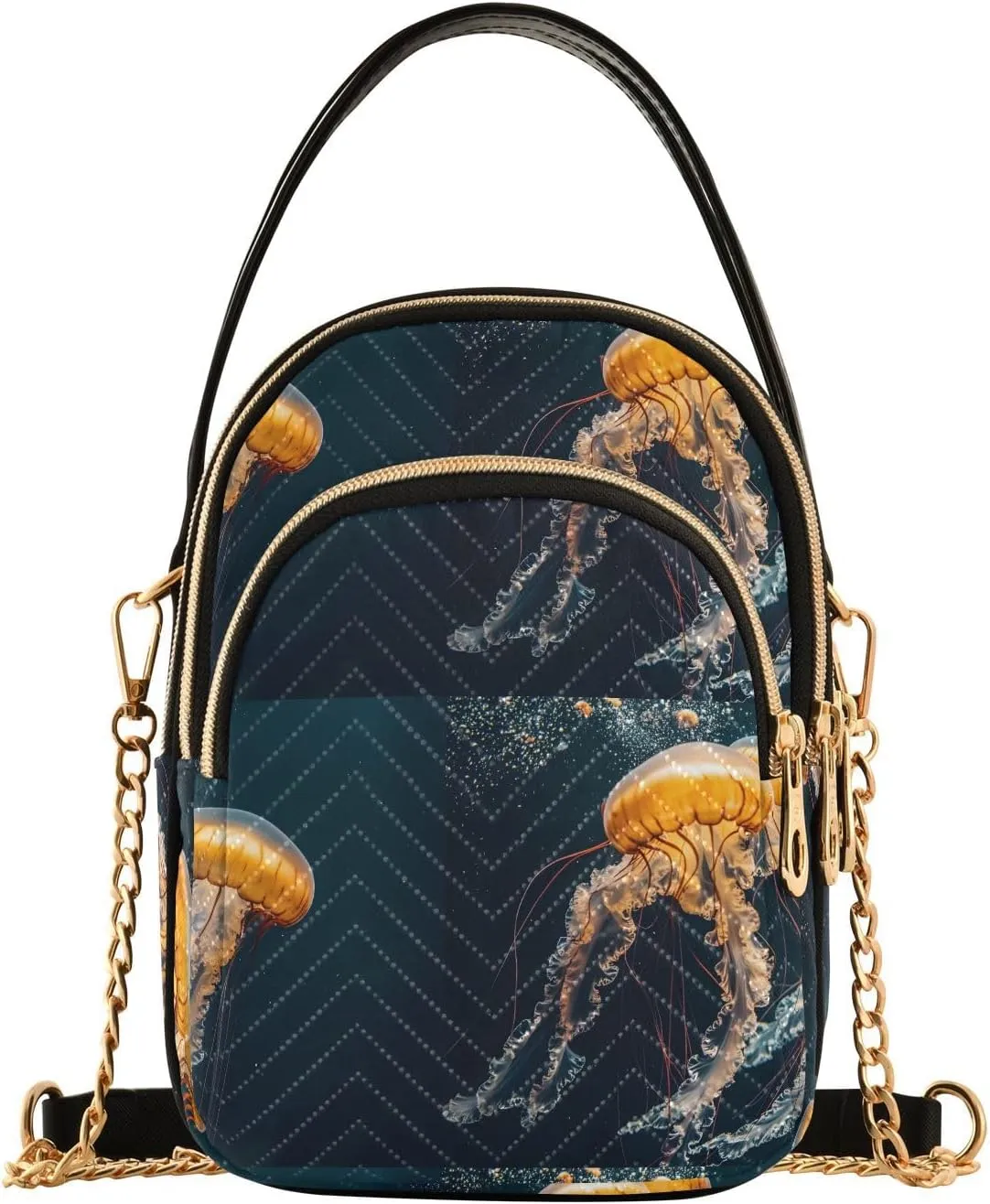 Jellyfishes Pattern Shoulder Handbag for Girls Stylish Crossbody Handbags with Detachable Chain Shoulder Strap