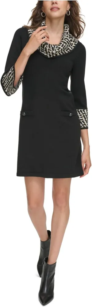 Jessica Howard Womens Petites Cowl Neck Mini Sweaterdress
