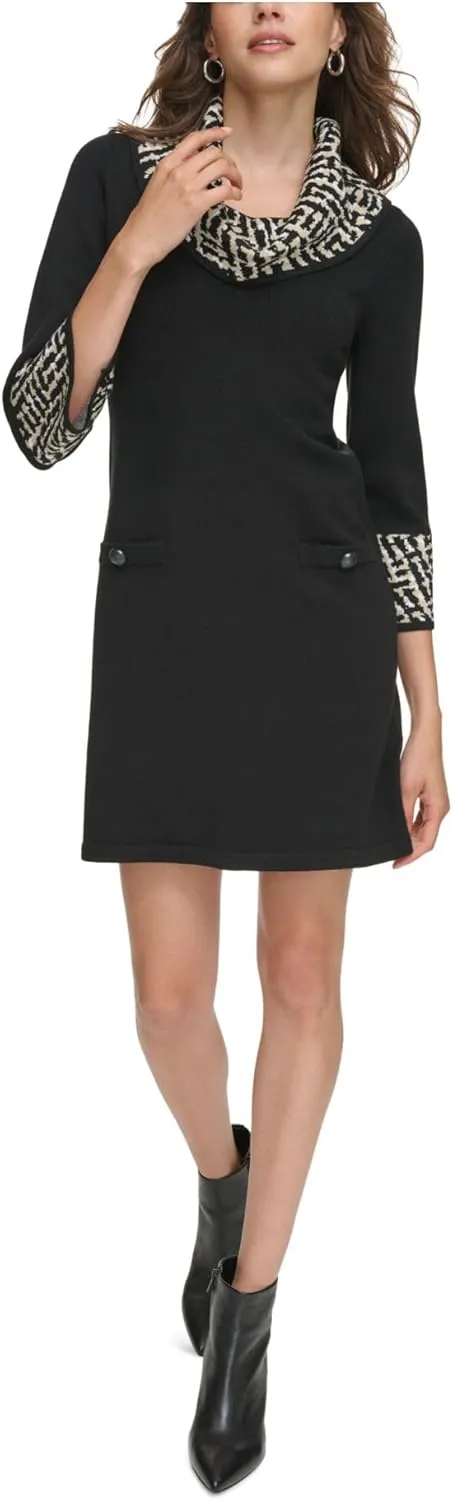 Jessica Howard Womens Petites Cowl Neck Mini Sweaterdress