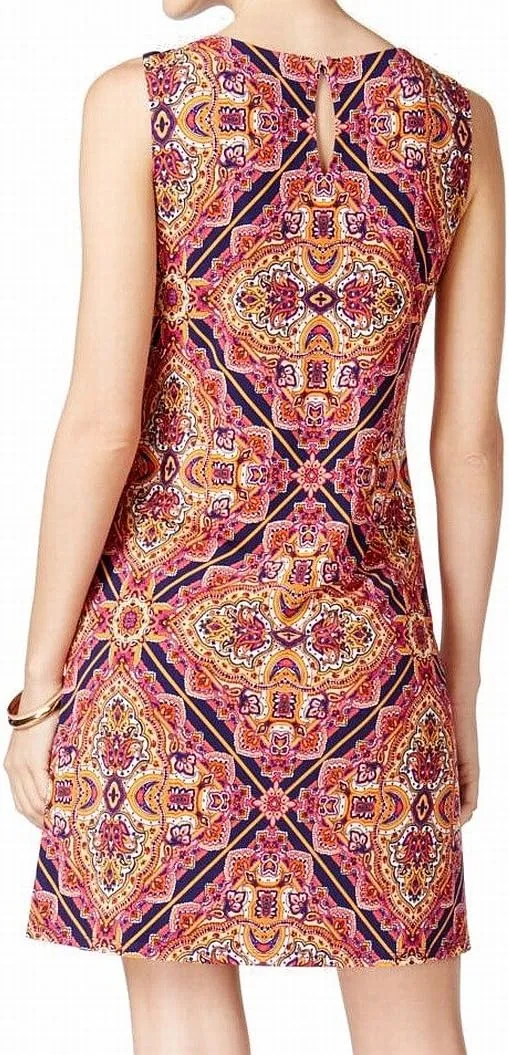 Jessica Howard Women's Printed Crochet Trim Sleeveless Mini Dress